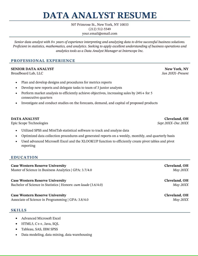 Data Analytics Resume-Senior Level